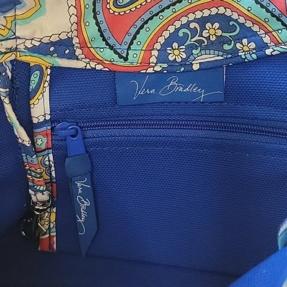 VERA BRADLEY Marina Paisley Print Blue‎ Cream Colorblock Double Handle Boho Tote
